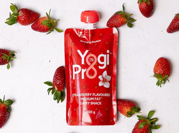 This image features our strawberry high protein dairy snack pouch.