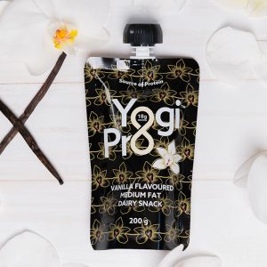 YogiPro_Vanilla_Shop-01 This image features our vanilla high protein dairy snack pouch.