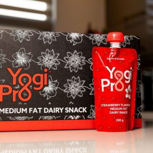Strawberry YogiPro 10 x 200g This image features a case of our strawberry high protein dairy snack.